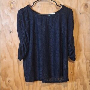 Kim & Cami Los Angeles Shirt Women's Large Black Lace Keyhole Ruched Cute Goth